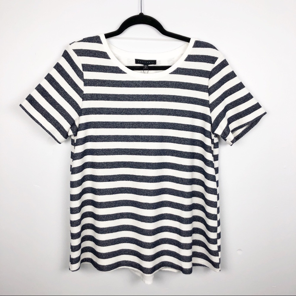 Sanctuary Textured Knit Stripe Short Sleeve Top Blue White Large - Picture 3 of 6